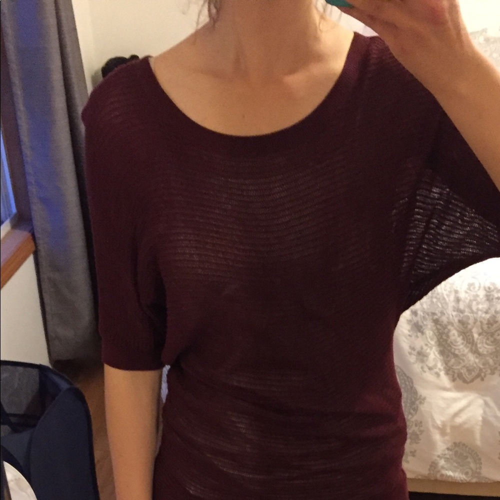 Express fabric mesh 3/4 sleeve sweater